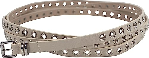 fashionchimp Doppelgürtel für Damen, Wickelgürtel mit Lochnieten-Besatz und Silber-Schließe, Breite ca. 1,5cm (Natur)