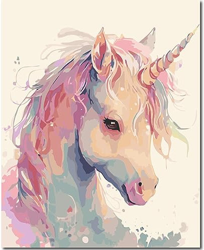Fuumuui Peinture par numéros pour débutants adultes et enfants, avec pinceaux et peintures acryliques, 40 x 50 cm, animaux, licorne rose
