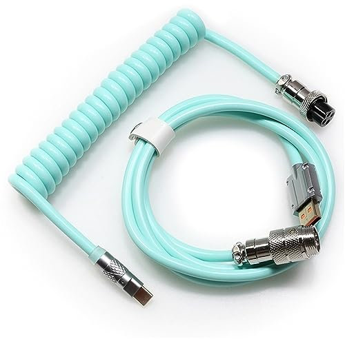 DucKey Coiled Cable, With RGB Indicator Detachable Aviator USB-C Cable For Mechanical Keyboard (Color : Light Green)