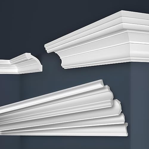 MARBET DESIGN - Modanature in polistirene XPS, colore bianco, da soffitto (30 m / 15 listelli, E-38)