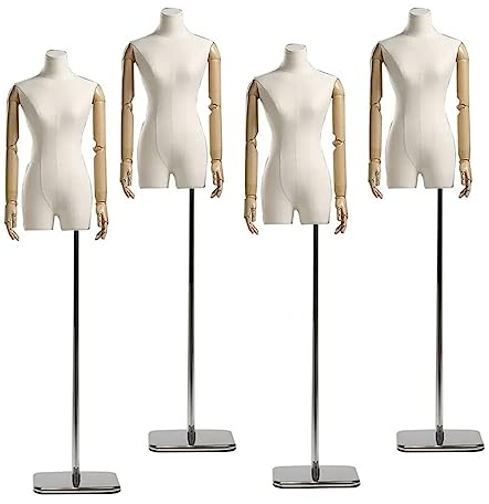 Schneiderpuppe, 4 Stück, weibliche Schneiderpuppe mit Armen und abnehmbarem Kopf, tragbares Schneidermodell zum Nähen, Schneiderinnen, Kleid, Schmuck, Display, höhenverstellbar (Kunststoffarme S/klein