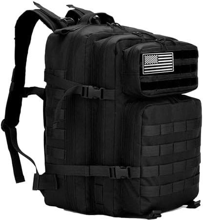 SEYATULLH Militärische taktische Rucksäcke, 30/45 l, groß, für Armee, Molle-Tagesrucksack, 3-Tage-Bug-Out-Tasche für Outdoor-Sport, Wandern, Camping, Bergsteigen, Trekking, Schwarz , One size