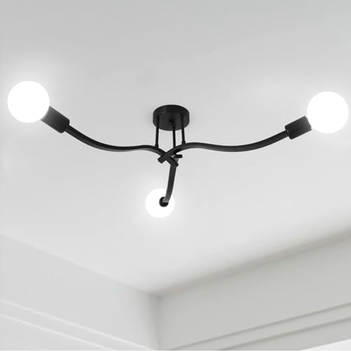 CIBITA Industrielle Deckenlampe, Retro Sputnik Kronleuchter, 4 x E27 Fassung, Goldfarben, Verstellbar, Ø 72 cm, für Schlafzimmer, Wohnzimmer, Küche (ohne Leuchtmittel) (3 Lampenköpfe)