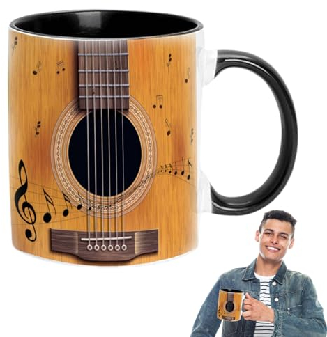 Tasse mit Musikinstrumenten, Gitarre und Noten, 350 ml Keramiktasse mit Gitarren, Klavier und Violine, ideal für Kaffee oder Tee, perfekt für die Schreibtischdekoration von Musikliebhabern, ein humorv
