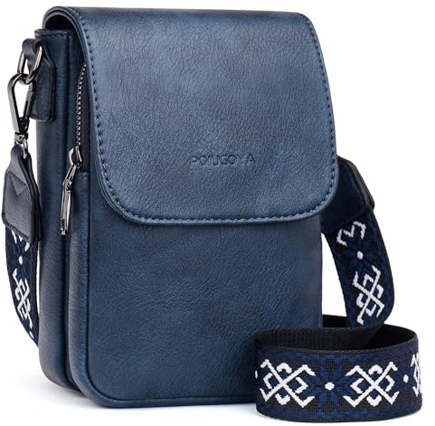 POIUGOYA Petit sac à bandoulière pour femmes, tendance, en cuir, avec trois compartiments, portefeuille, pour téléphone portable, fentes pour cartes