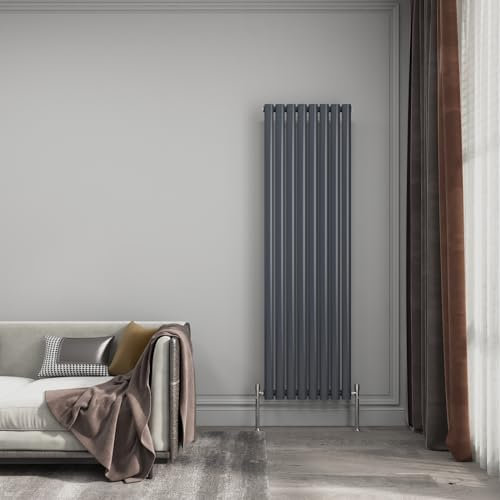 EMKE 1600x472mm Radiator Vertical Column Designer Radiators Oval Single Radiators Anthracite Central Heating for Bedroom, Dining Room, Living Room, Study Room
