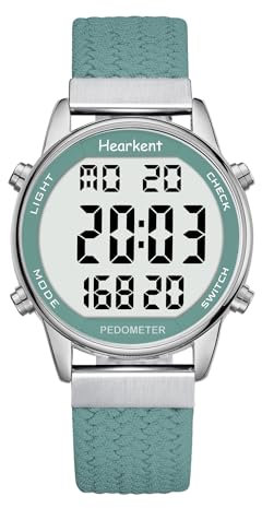 Hearkent Montre podomètre pour femme – Tracker de pas avec compteur de calories, étanche, grand écran LCD pour la marche et l'activité quotidienne