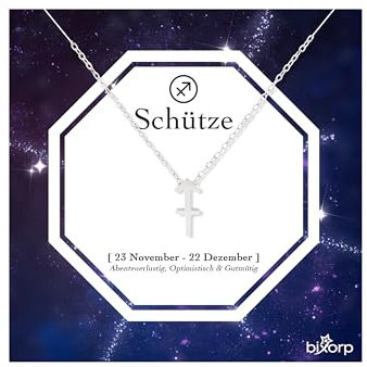 Bixorp Schütze Halskette - Sternzeichen-Kette aus Edelstahl in Silber – Zodiac-Halskette auf Geschenkkarte