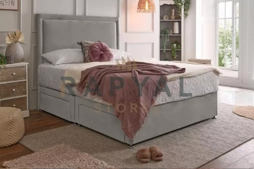 Fireplaces 4 Life Plush Rio Divan Bed Set with Orthopaedic Mattress and 24 Headboard *Storage Available (Silver, 2 Drawers Footend, 4ft6 Double (135 x 190 cm))