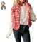 Generisch Women's Checkered Fleece Vest Sleeveless Cardigan,Fall Winter Warm Zip Up Vest,Sherpa Plaid Collared Outerwear Top