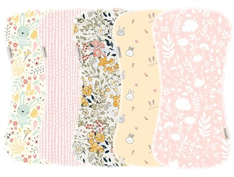 Sinhaklóho 5er-Pack Bio Spucktücher 100% Baumwolle 47x22cm – Ultraweich, Super Absorbierend, Sanft zur Haut – Perfekt für Neugeborene, Rosa Traum-Design