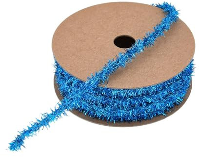 BrightGlow Weihnachten Lametta Girlande Dünn Mini Lametta Girlande Weihnachten Geschenkband Deko Schleifenband Geschenkband Glänzend Dünnes Lametta für Geschenk Weihnachtsbaum 8mm Blau 1 Yard