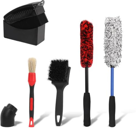 mumisuto Set di 6 Pulizia per Auto, Spazzole Pulizia Auto, Pennello Pulizia Auto Interni, Spazzola Cerchi Auto, Microfibra Spazzola Ruote, Spazzola Pulisci Cerchioni Auto, Kit di Pulizia per Auto