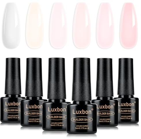 Luxbon 7 IN 1 Builder Base Colour Gel Nagellack-Set, 6 Farben Nagelverlängerung Verbesserung Nude Gel Polish Pink Peach für Nägel UV LED Soak Off Nail Art Design Geschenke für Frauen Kit 010
