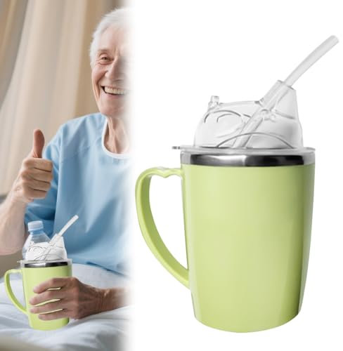 Dhqkqg Adult Sippy Cup, Beakers for Elderly 12.3 Oz Spill Proof Cups for Adults, 3-in-1 Anti Choke Safe Drinking Cup with Lid and 30cm Straw, for Disabled Adults Drinking Aids Insulated Hospital Mug