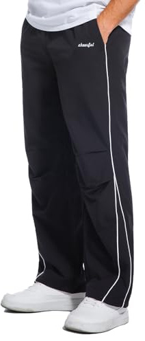 HAWILAND Jogginghose Herren Baggy Lange Traininghose Leichte Breite Freizeithose mit Taschen für Sport Gym Fitness Schwarz L