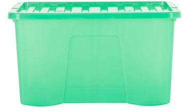 Wham Crystal 5 x 60L Stackable Plastic Storage Boxes with Lids | Ideal for Home, Office, Toys & More | Large Boxes | Made in UK - Leprechaun Green