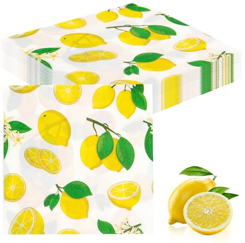 40 Stück Zitronen Servietten Papier,Servietten Deko Zitronenmotiv Einweg Napkins 33x33cm Sommer Papierservietten für Party Hochzeit Tischdeko,Geburtstage, Partys, Frühling,Kommunion und Feiern