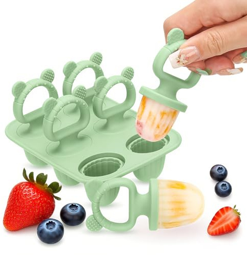 CLDY 6 Mulden Eisformen Eis Am Stiel, Enthält 6 Stäbchen, BPA-Frei | Kinder Eisförmchen Popsicle Formen, Lebensmittelecht, leicht zu reinigen, ideal für Fruchtpüree & Muttermilch (Grün)