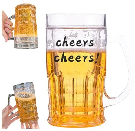 Fake Beer Glasses,400ml Double Layer Funny Beer Stein,Large Capacity Funny Prank Drinking Cup,Fake Double Beer Mugs with Handles,Novelty Decorative Beer Mug Prank Cup for Bars Beverages,PrankParty