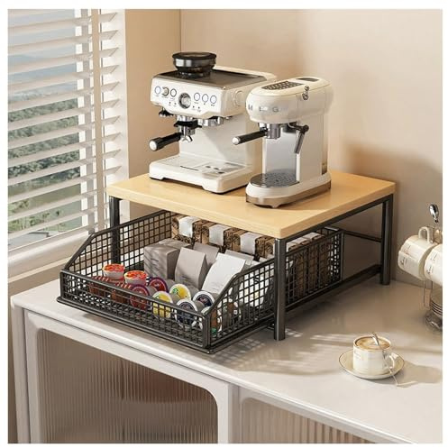 Estante de almacenamiento para cafetera, estante de almacenamiento para encimera, doble estante de mesa para microondas con cajón deslizante, estantería de presentación de aperitivos para cocina y