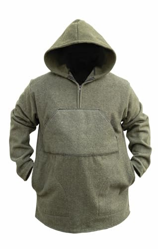 C.H. KADEL Spartan Wool OD Anorak Jacket With Hood - 80% Wool Construction, Hand-Warmer Pocket- Size XL