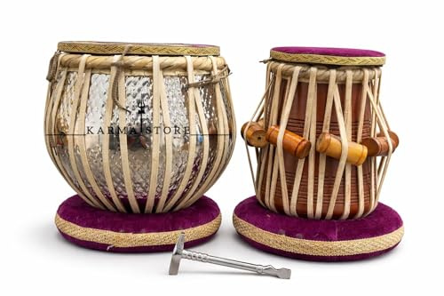 Tabla Set, Basic Tabla Drums Set, Steel Bayan, Dayan mit Hammer, Kissen und Bezug - Perfekte Tablas für Schüler und Anfänger im Budget (PDI-IB)