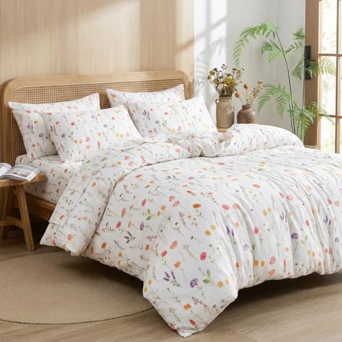AShanlan Bettwäsche 135x200 Blumen Bunt Bettbezug und Kissenbezug 80x80 cm | ÖKO-TEX Bettwäsche-Sets, Weich Microfaser, Frühling Bettwäsche mit Reißverschluss