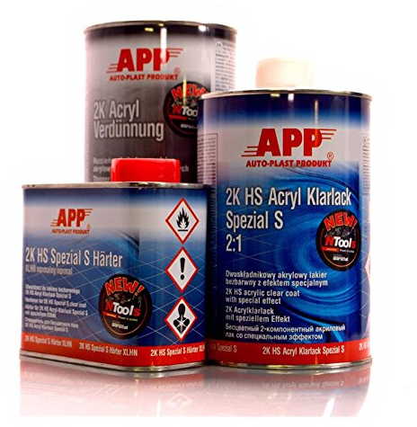 APP 2K HS Klarlack SpezialS (kratzfest) 1 Liter + 0,5 Liter Härter kurz 1L Verdünnung 020109KV
