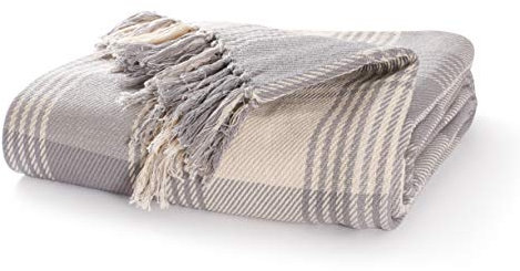 EHC Premium 100% Cotton Large 150 x 200 cm Tartan Throws for Sofa, Armchair Bedspread, Grey