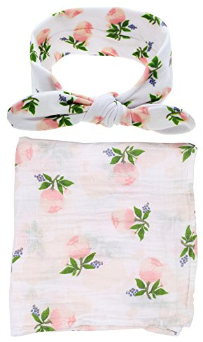 Chickw1 Babydecke, Weiche und gemütliche Neugeborene Baumwoll-Multifunktions-Decke Swaddle Bett Blatt Bad Tuch + 1pcs nettes Stirnband (Rosa Blumen-Set)