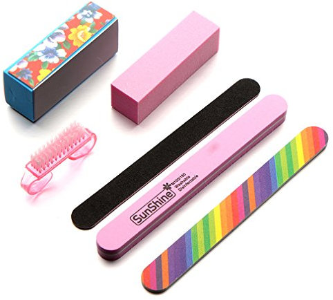 ZHOUBA 6Pcs Nail Art Sanding File Buffer Block Cleaning Brush Manicure Tool Kit Set