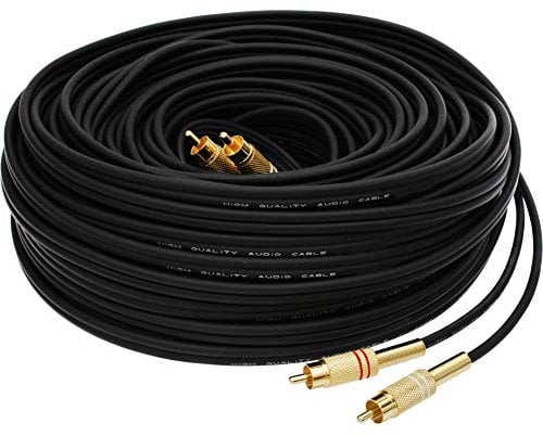 1STec 35m Long Professional Studio DJ Grade 2 RCA Phono Male Plug to Stereo Audio Lead with 99% OFC Screened Copper Cable Metal Connectors for Mixing Desk TV DVD to Amplifier (35 Metre)