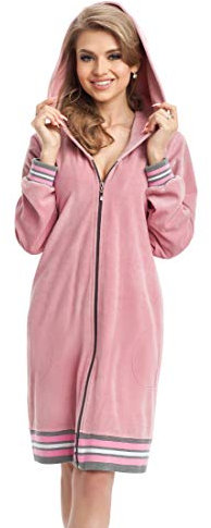 LEVERIE Robe de Chambre Femme en coton automne/hiver, Mod. 5 rose, L