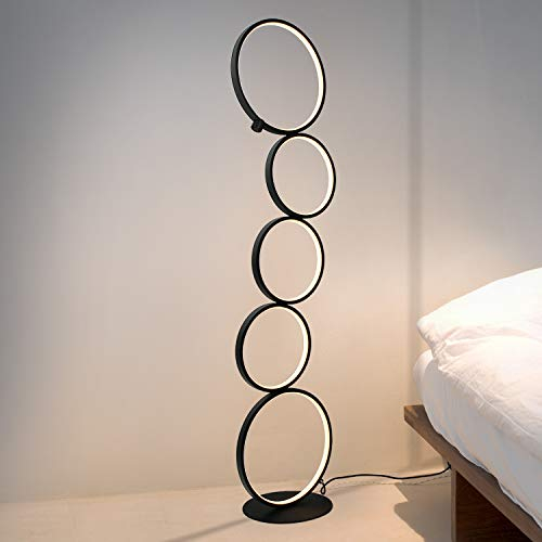 GBLY LED Dimmbar Stehlampe Modern Standlampe 32W Touch Switch Stehleuchte Warmweiß 3000K Aluminium 5-flammig Ringförmige Schwarz Standleuchte für Schlafzimmer Wohnzimmer Arbeitszimmer
