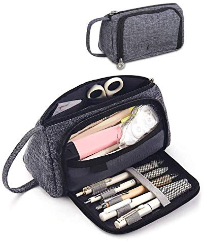 Sunshine smile Federmäppchen, Federtaschen Teenager Mädchen, Etui Stifte 3 Fach, Große Kapazität Briefpapier Pouch Stifte Etui Mäppchen mädchen Teenager (Schwarz)