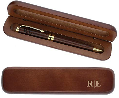 FORYOU24 Holz Kugelschreiber mit personalisierter Gravur des Namens Edle Geschenk Idee Initialien dunkelbraun