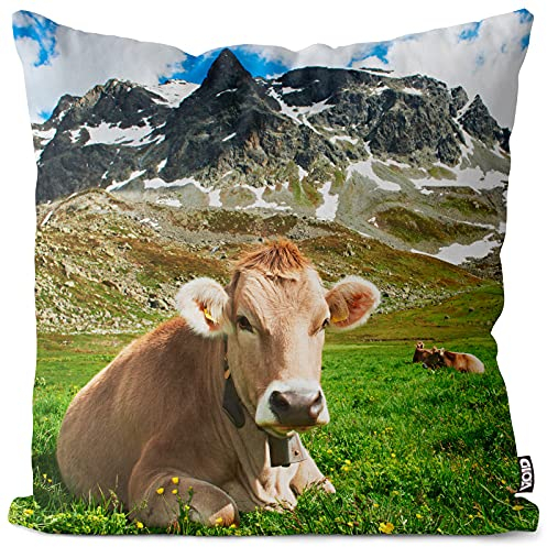 VOID Kühe Weide Berge Kissenbezug Kissenhülle Sofakissen Kissen Deko Outdoor-Kissen Dekokissen, 50 x 50 cm, Mehrfarbig, Tier, All-Over-Print, Zierkissen, Wohnzimmer, Outdoor