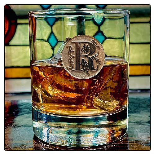 KolbergGlas Verres à whisky en cristal de qualité supérieure avec monogramme gravé - Idée cadeau pour homme, frère, père, grand-père, boss et chef (R).