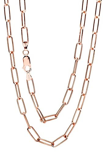 Treasure Bay Women's Necklace 925 Sterling Silver Elongated Oval Link paperclip Italian Chain Link Necklace for Ladies Girls Rose Gold Colour Length 42 45 48 50 52 55 60 65 Cm (60)