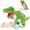 MorisMos 60cm hoch riesen Dino Kuscheltier XXL mit 3 Baby im Bauch, groß Dinosaurier Plüschtier Stofftier, weich Dino Spielzeug Plüschdino für Kleinkind Jungen Weihnachten Geschenk