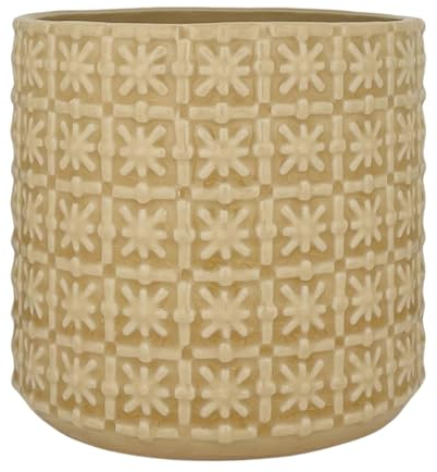 Nordring Retro Übertopf Vintage Pflanztopf für Zimmerplanzen Blumentopf Cross M (12,5 cm ø), Elfenbein, Keramik