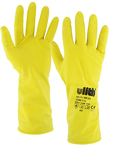Ulith Haushalts-Handschuhe, Latex-Arbeitshandschuhe, wiederverwendbar, Baumwollgefüttert (M)