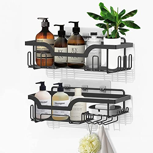Honsdom Duschablage ohne Bohren 2 Stück, Rostfreie Badezimmer Organizer, Badregal Duschregal, Duschhalterung Shampoo Halterung Duschkorb für Dusche, Schwarz