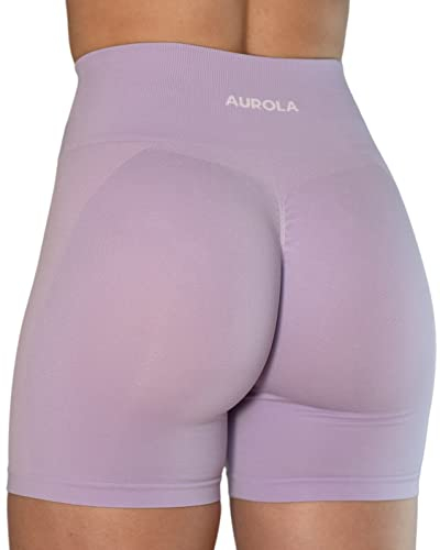 AUROLA Helle Farben vielleicht sehen durch Nicht Squat Proof Sommer Workout Shorts für Frauen Nahtlose Scrunch Laufen Shorts(M,Pastel Lilac(Sheer)