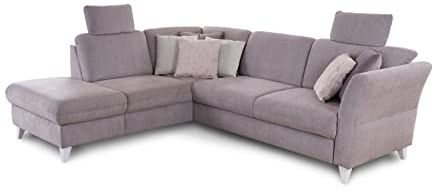 CAVADORE Schlafsofa Trend / Skandinavische Eckcouch mit Federkern, Bettfunktion, Stauraum in der Ottomane und 2 Kopfstützen / 249 x 86 x 162 / Chenille, Rosa