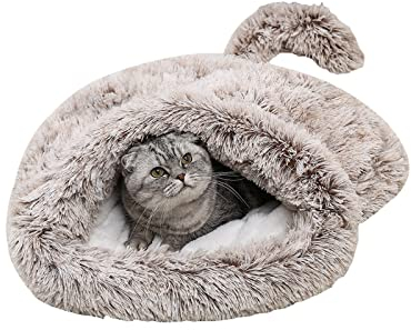 Koomuao Katze Schlafsack Haustier Bett Katze,Haustierbett,Katzenschlafsack Warm Gemütlich Bedeckt Selbsterwärmenden Kuschelsack Halb Überdachte Höhle für Katzenwelpen (Braun)