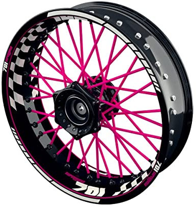 One-Wheel, Premium Felgenaufkleber passend für Husqvarna 701 Supermoto, Motiv: 701 Grid, Felgenrandaufkleber GP, Wheelsticker Motorrad, Farbe pink