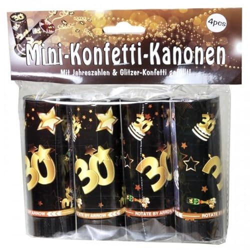 Set Konfetti Kanonen mit Jahreszahl zum 30. Geburtstag schwarz/gold