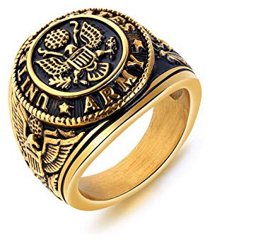 US-Militärarmeering für Männer, Adlermedaillenringe, Vintage Hawk Eagle Ring, USA Fliegender amerikanischer Weißkopfseeadlerring, Vintage-Schmuckgeschenk für Veteranen Männer Jungen (19.8, Gold)